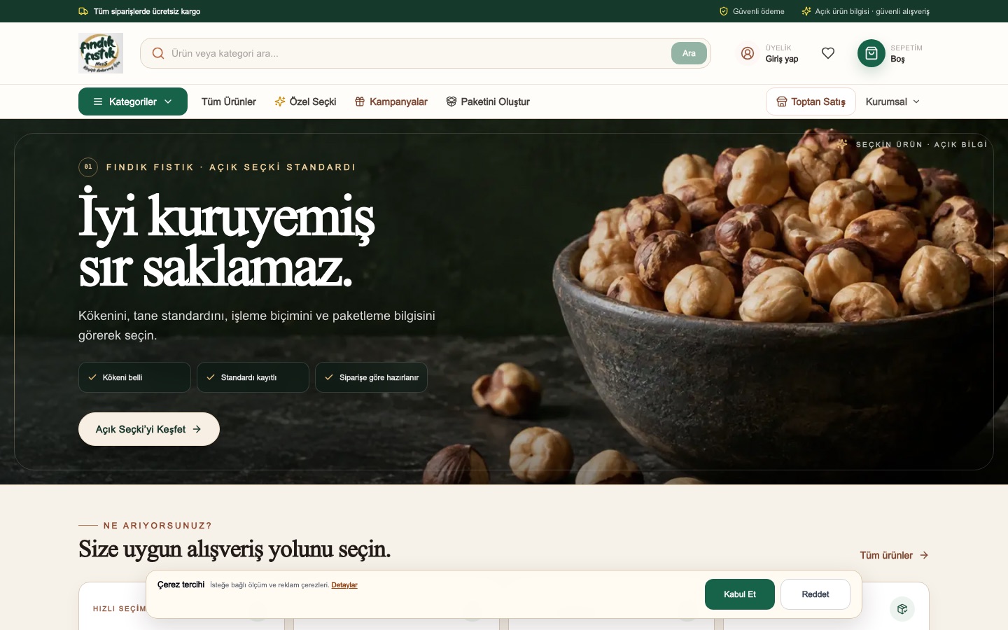 Fındık Fıstık canlı site ana sayfa görünümü