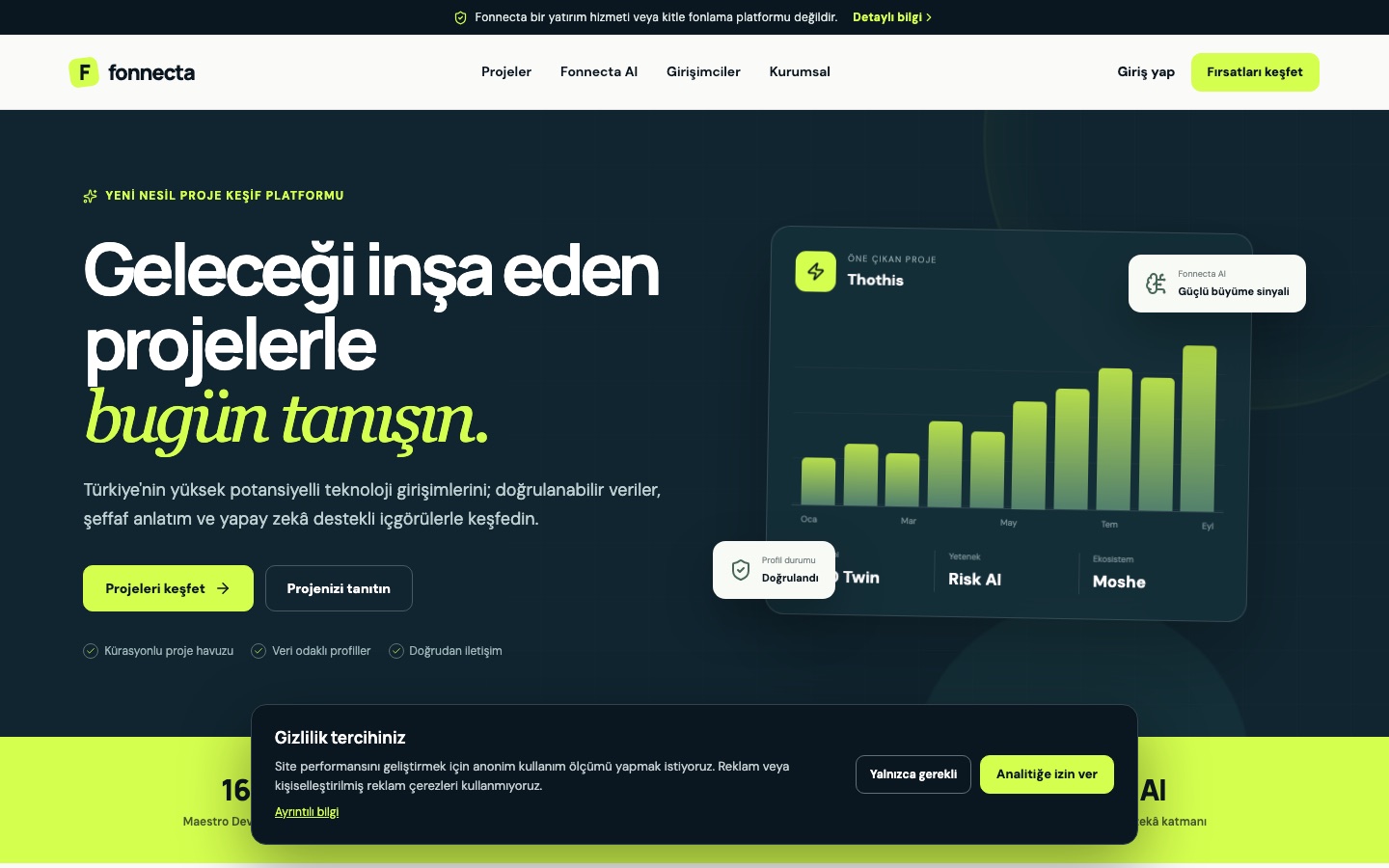 Fonnecta canlı site ana sayfa görünümü