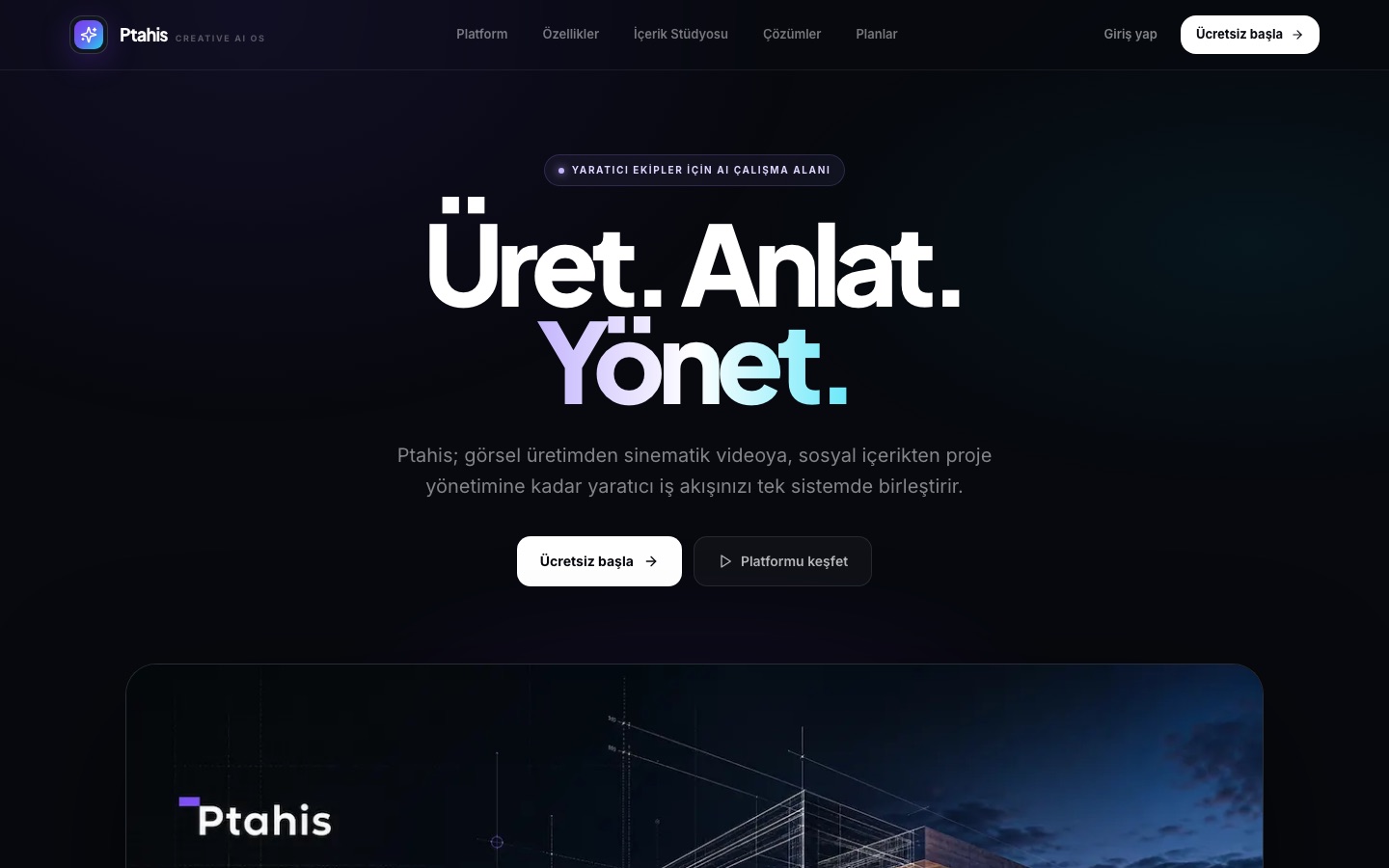 Ptahis canlı site ana sayfa görünümü
